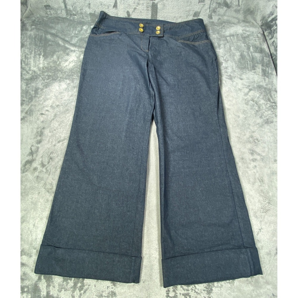 Robert Louis Wide Leg Pants Blue 20W Denim Minimalist Straight Cuff Leg Boho